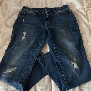 Chico’s Distressed Dark Blue Platinum Boyfriend Jeans. Sz 0.5